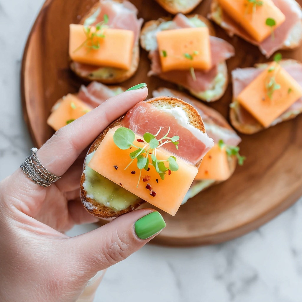 Prosciutto Ricotta Crostini with Melon and Hot Honey Recipe - Recipe Image
