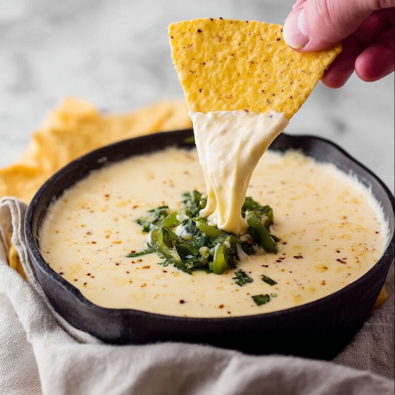 Poblano Queso Dip with Roasted Peppers and Melty Cheese Recipe