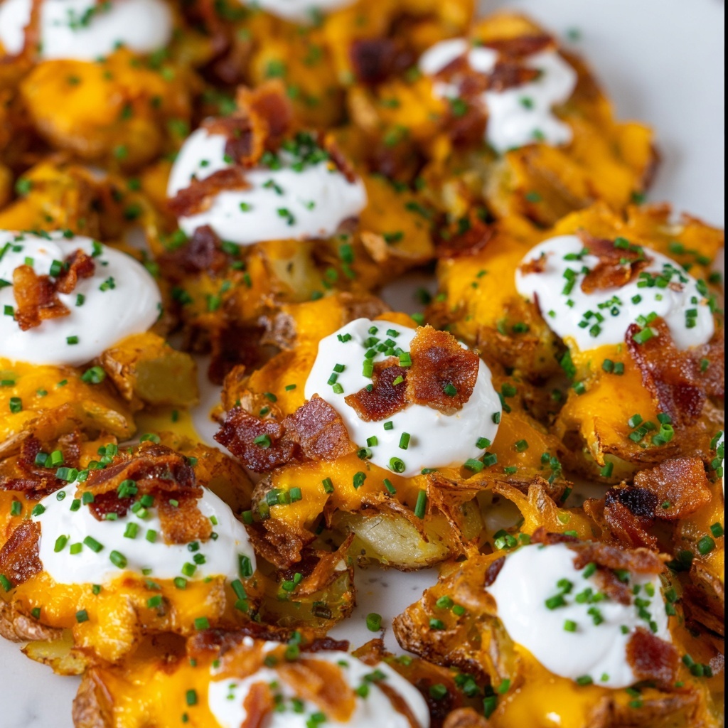 Loaded Smashed Potatoes with Bacon, Cheddar, and Chives Recipe - Recipe Image