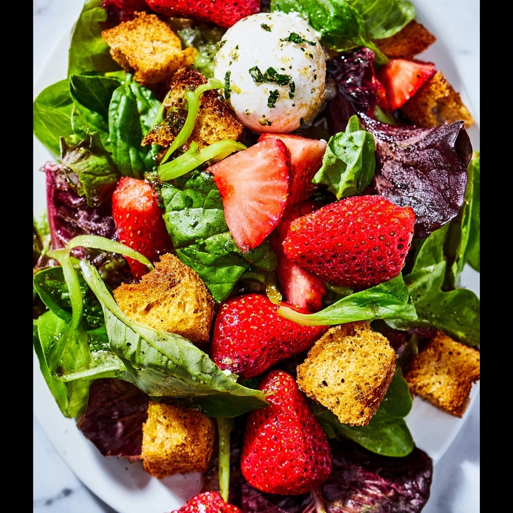 Strawberry Panzanella Salad with Crispy Basil and Mozzarella Recipe - Recipe Image