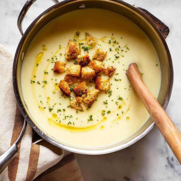 Creamy Celeriac and Potato Soup with Croutons and Chives Recipe