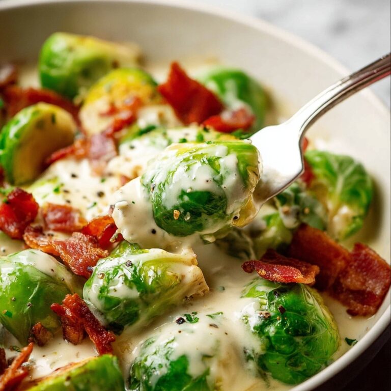 Brussels Sprouts in Creamy Carbonara Sauce with Bacon Recipe