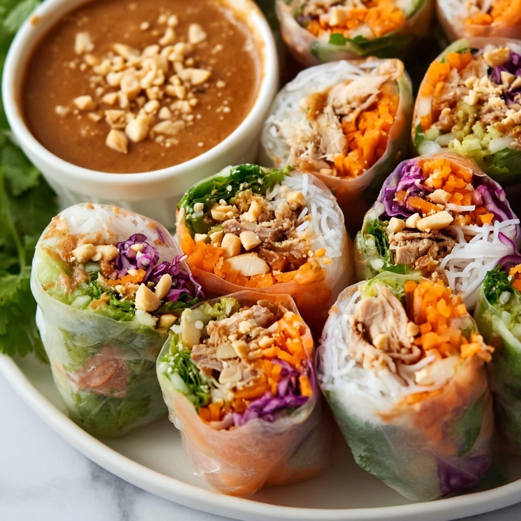 Lemongrass Chicken Rice Paper Rolls with Peanut Dipping Sauce Recipe - Recipe Image