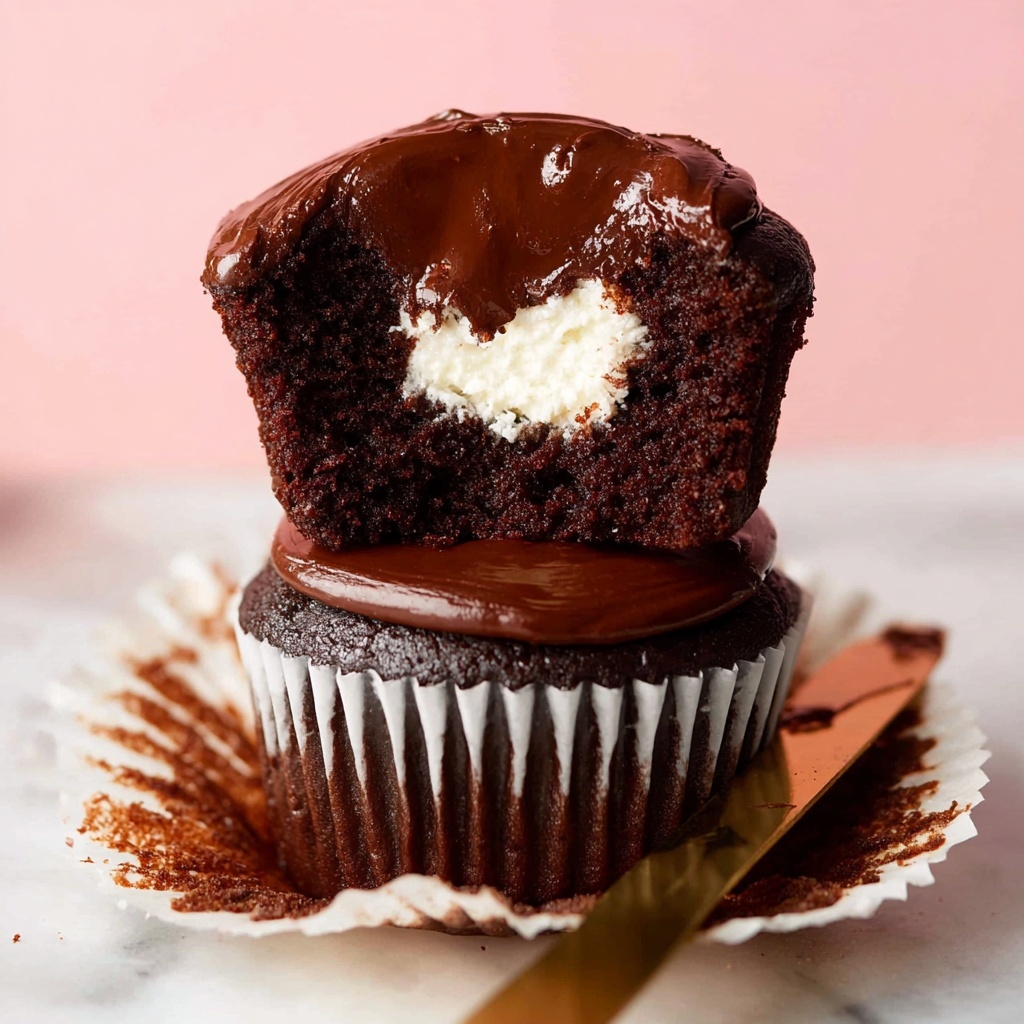 Vanilla Cream Filled Chocolate Ganache Cupcakes Recipe - Recipe Image