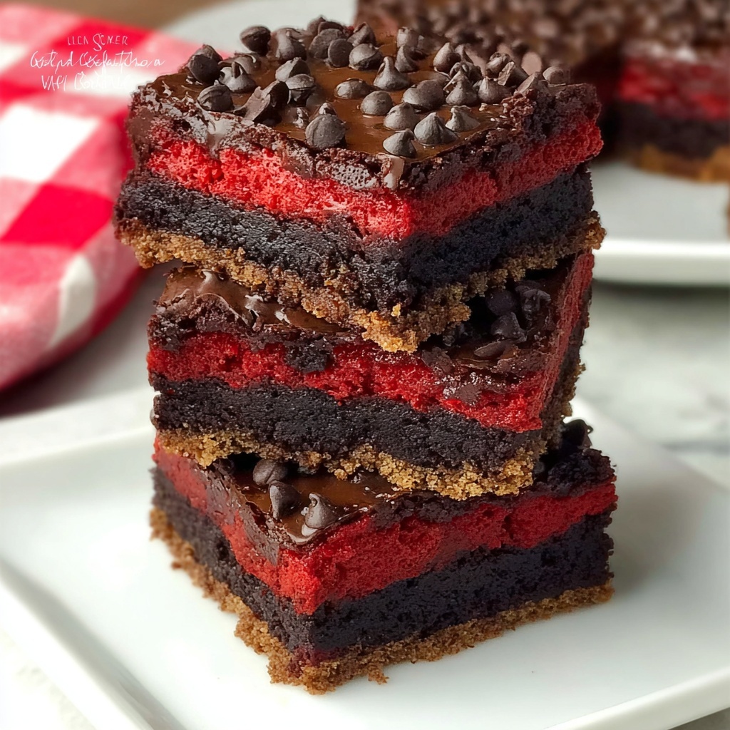 Red Velvet Brownies with Oreo Layer and Chocolate Ganache Recipe - Recipe Image