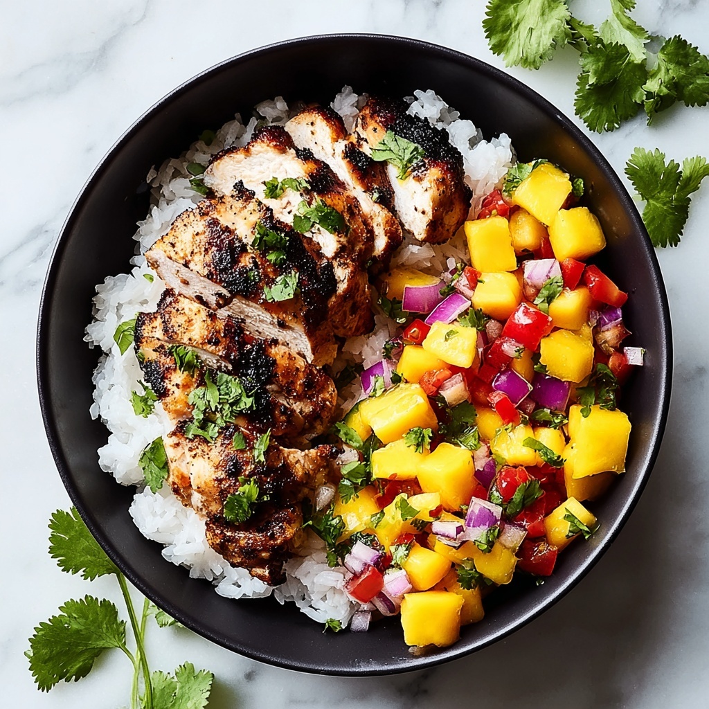 Jerk Chicken Bowls with Mango Salsa and Coconut Rice Recipe - Recipe Image