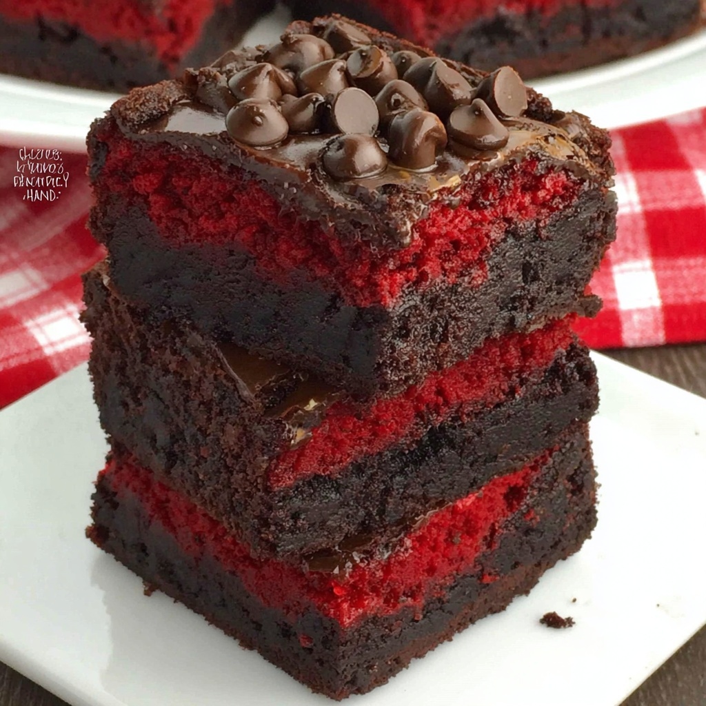 Red Velvet Brownies with Oreo Layer and Chocolate Ganache Recipe - Recipe Image