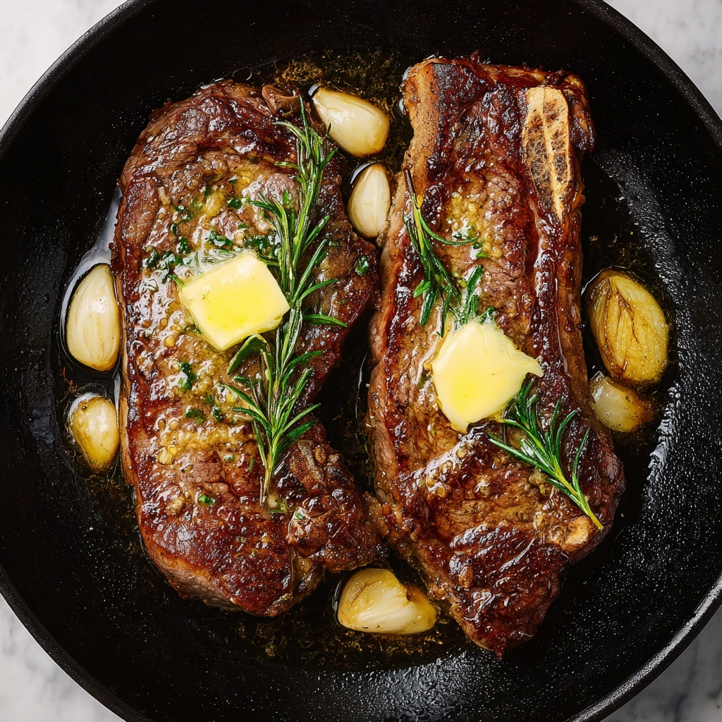 Pan-Seared Strip Steaks with Garlic, Rosemary, and Butter Recipe - Recipe Image