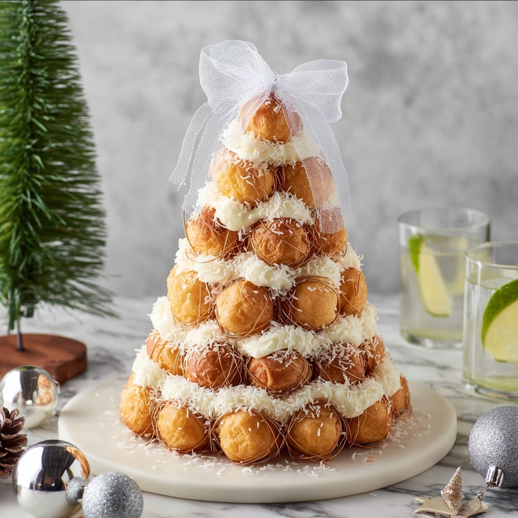 Croquembouche: Elegant French Cream Puff Tower with Caramel and Coconut Recipe - Recipe Image
