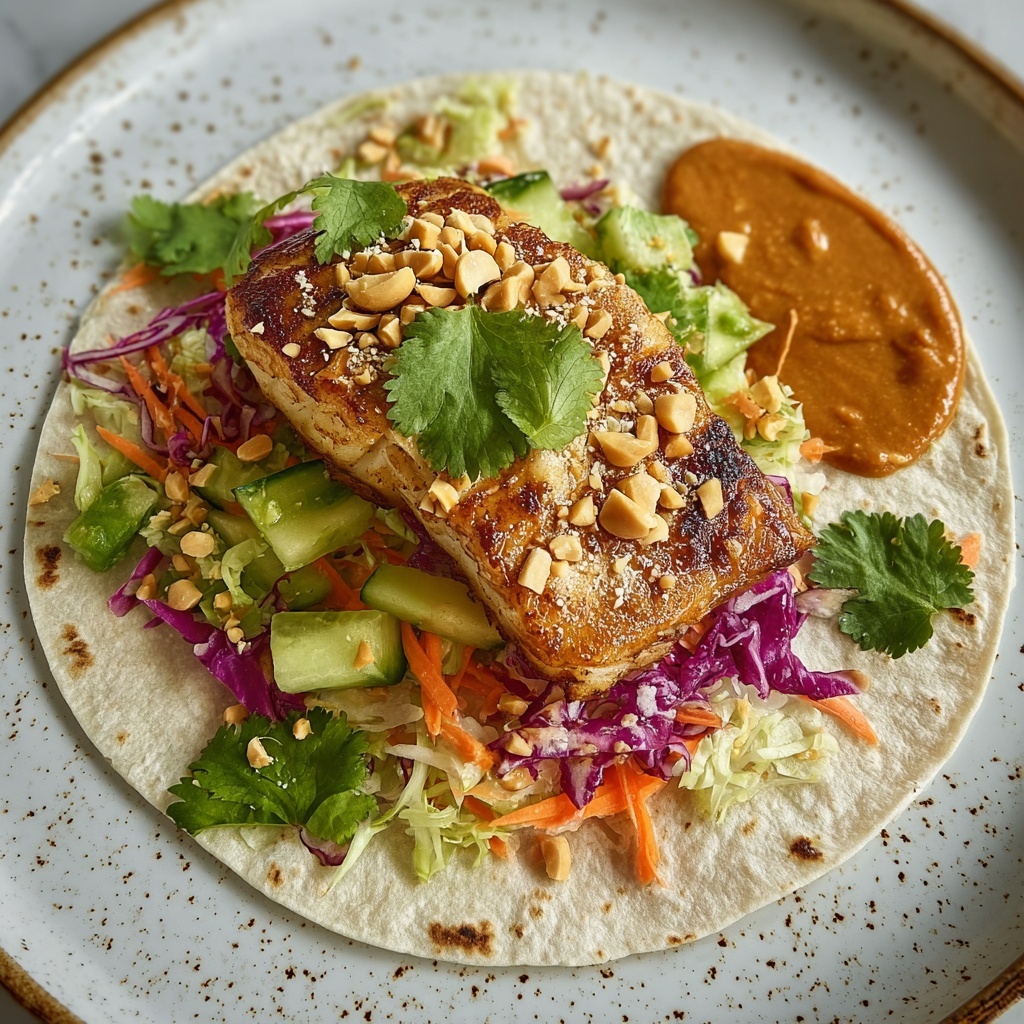 Thai Peanut Chicken Wraps with Creamy Homemade Sauce Recipe - Recipe Image