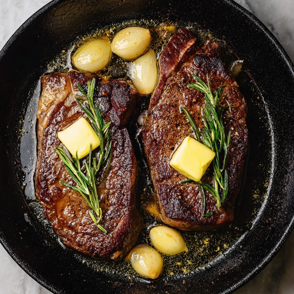 Pan-Seared Strip Steaks with Garlic, Rosemary, and Butter Recipe - Recipe Image