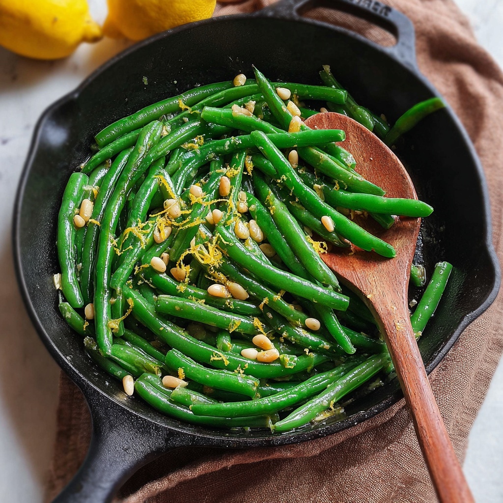 Sauteed Green Beans with Lemon, Parmesan, and Toasted Pine Nuts Recipe - Recipe Image
