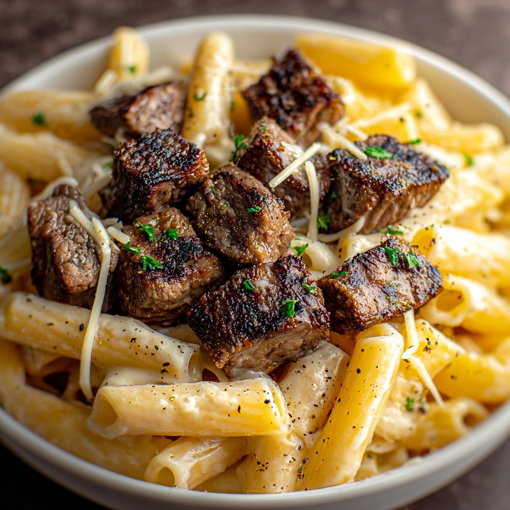 Creamy Garlic Parmesan Steak Pasta Recipe - Recipe Image