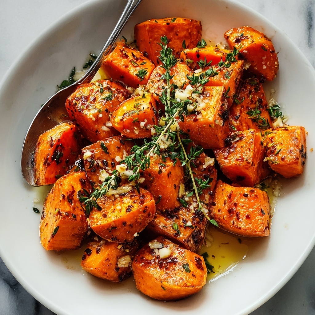 Garlic Butter Roasted Sweet Potatoes Recipe - Recipe Image