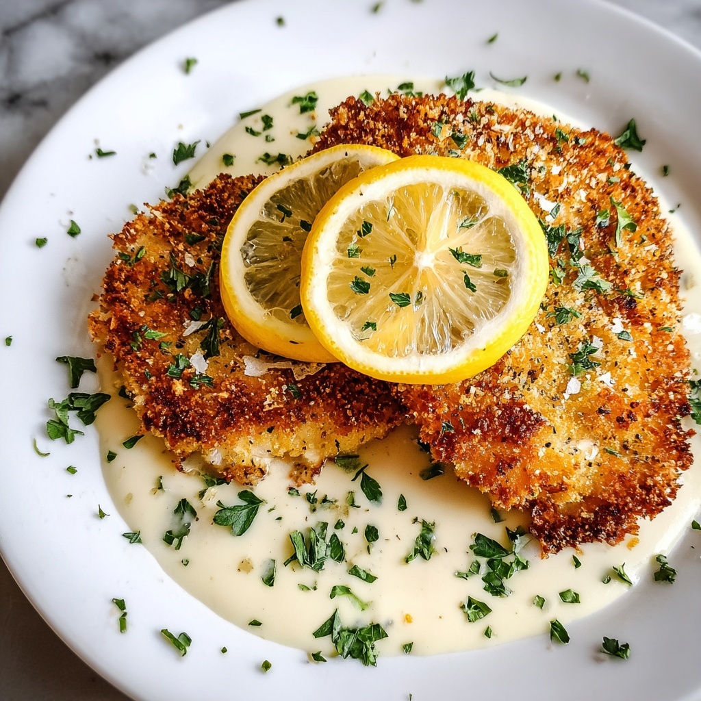 Lemon Pecorino Crusted Chicken with Creamy Lemon Sauce Recipe - Recipe Image