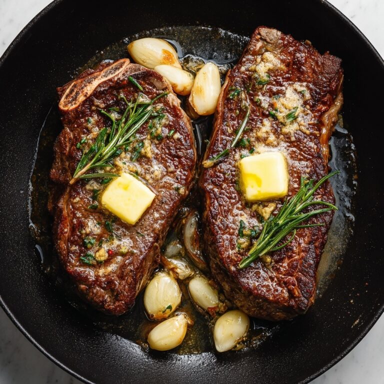 Pan-Seared Strip Steaks with Garlic, Rosemary, and Butter Recipe