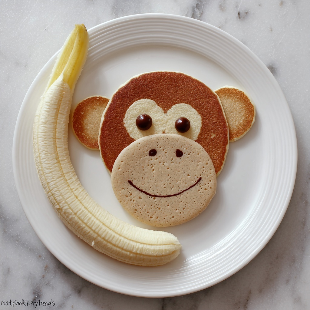 Monkey Pancakes with Chocolate Chips and Banana Face Recipe - Recipe Image