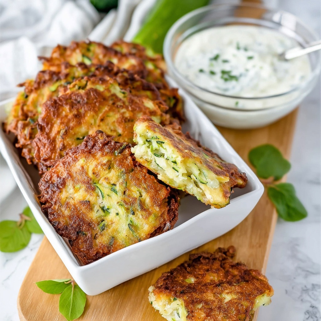 Crispy Zucchini Fritters with Ricotta and Herb Dipping Sauce Recipe - Recipe Image