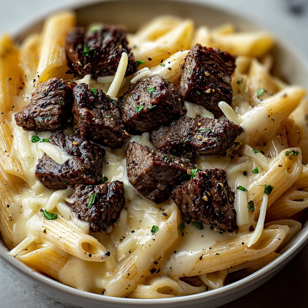 Creamy Garlic Parmesan Steak Pasta Recipe - Recipe Image
