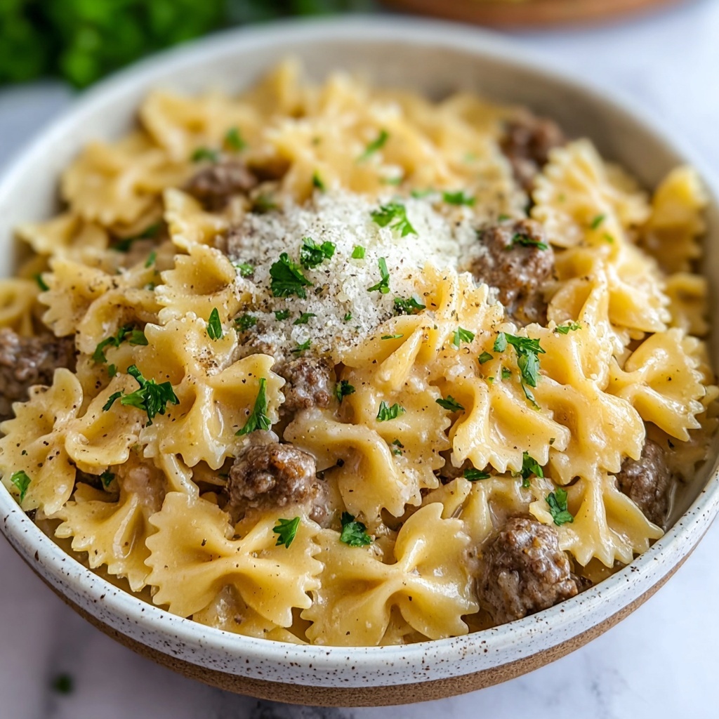 Cheesy Beef and Bowtie Pasta in Garlic Butter Recipe - Recipe Image