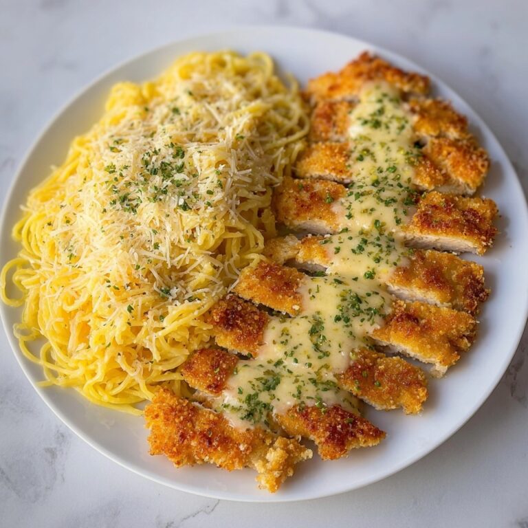 Cheesy Alfredo Chicken over Three-Cheese Spaghetti Recipe