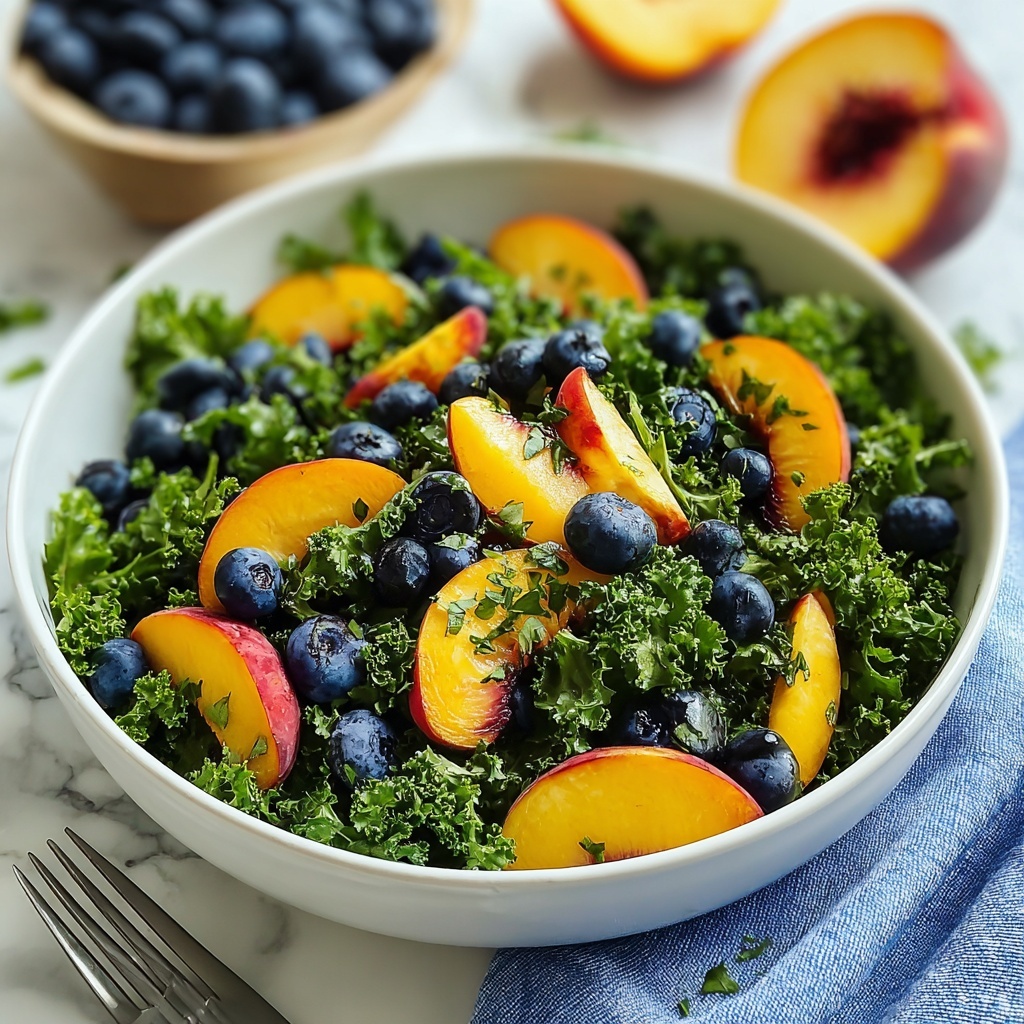 Summer Peach and Blueberry Kale Salad Recipe - Recipe Image