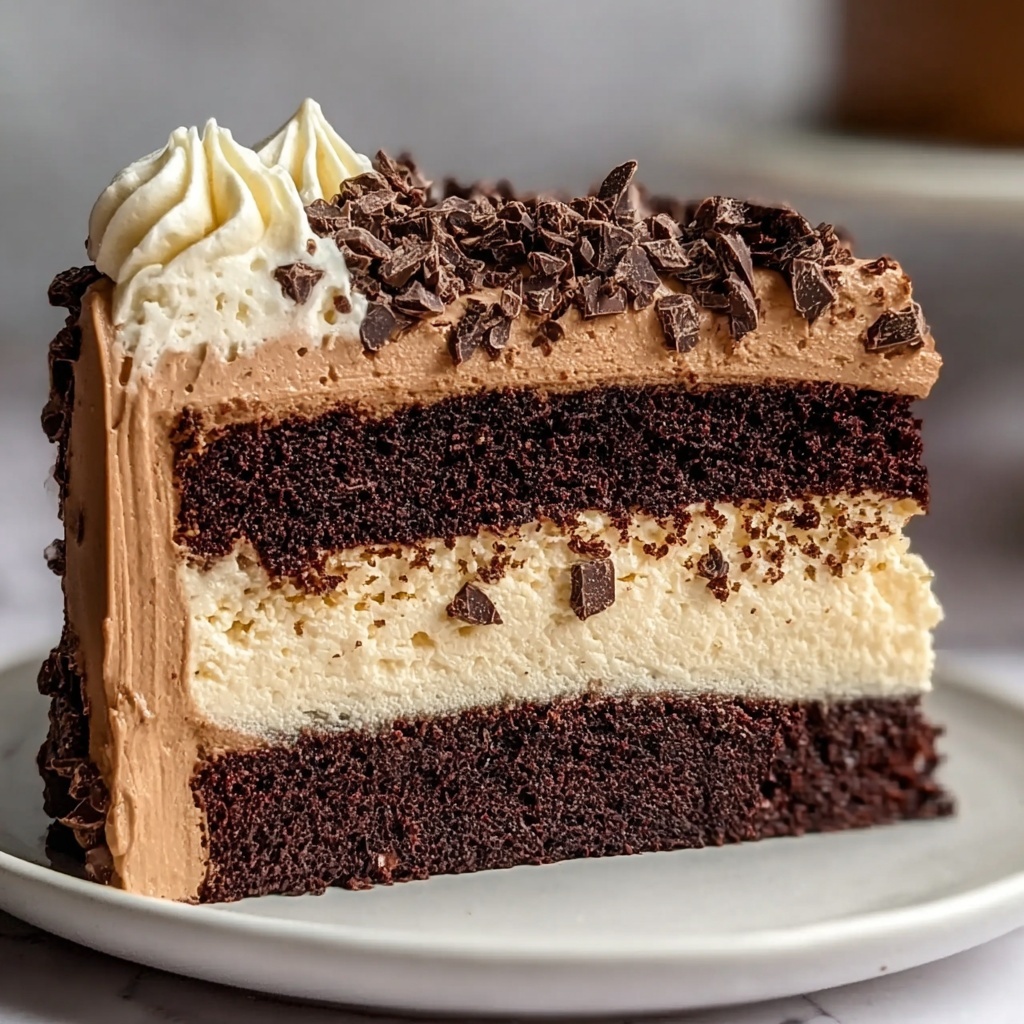 Tuxedo Cake – Triple Chocolate Mousse Cake Recipe - Recipe Image